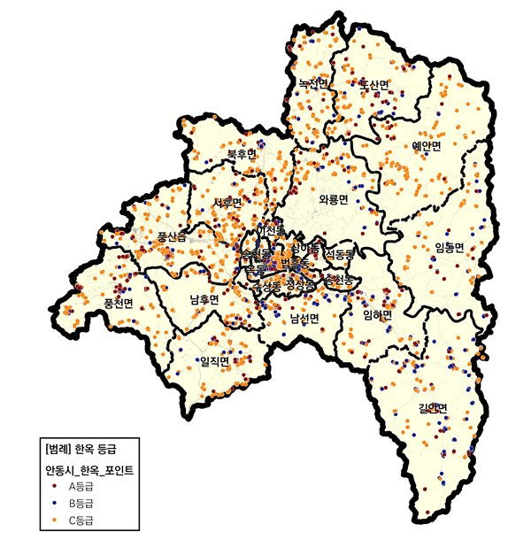 안동시 한옥등급별 분포현황