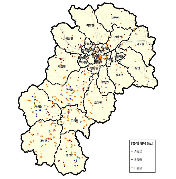 김천시 한옥등급별 분포현황
