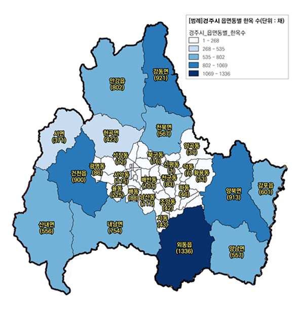 경주시 읍면동별 한옥 수