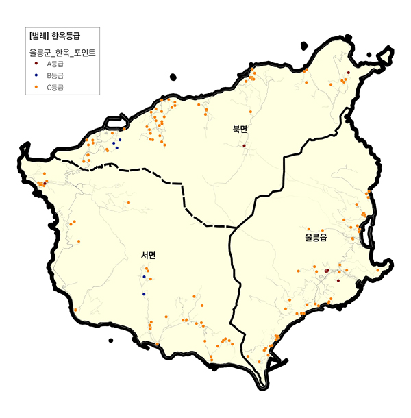 울릉군 한옥등급별 분포현황