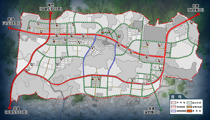 동서1축:안동(서안동IC) ~ 문경(국도28호선) 연계, 남북1축:예천(지방도927호) ~ 의성(지방도 927호) 연계 