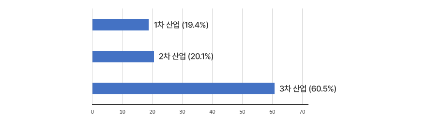 1차산업 19.4%, 2차 산업 20.1%, 3차산업 60.5%